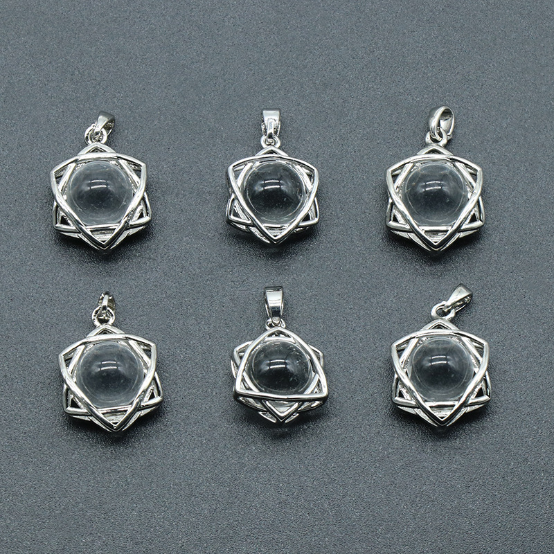 Natural Crystal Hexagram Pendant, Star Cage Gemstone Charm with Round Stone Bead for DIY Bracelet, Necklace Making and Handmade Jewelry Accessories