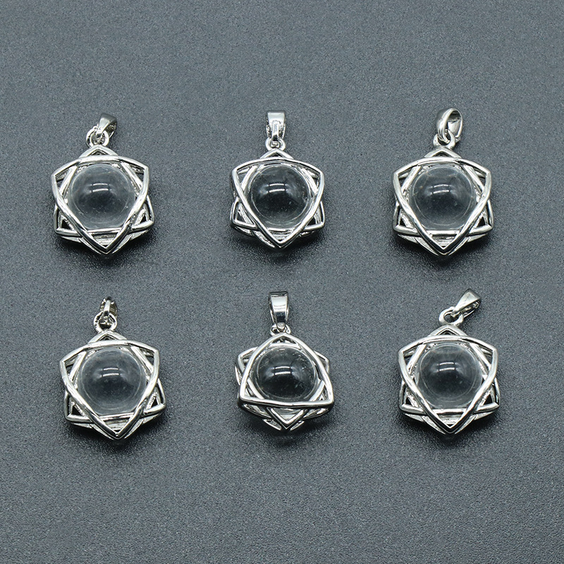 Natural Crystal Hexagram Pendant, Star Cage Gemstone Charm with Round Stone Bead for DIY Bracelet, Necklace Making and Handmade Jewelry Accessories