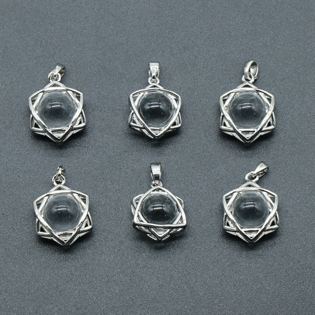 Natural Crystal Hexagram Pendant, Star Cage Gemstone Charm with Round Stone Bead for DIY Bracelet, Necklace Making and Handmade Jewelry Accessories