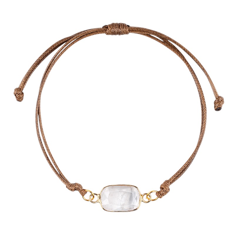Natural Crystal Faceted Rectangle Bracelet, Adjustable Handwoven Cord for Daily Wear, DIY Jewelry, Personalized Gift