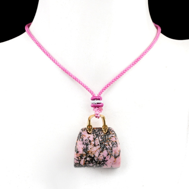 Natural Crystal Handbag Shape Pendant, Agate Stone Mini Bag Ornament Woven Rope Sweater Chain Accessory, Multi Material Decorative Pendant