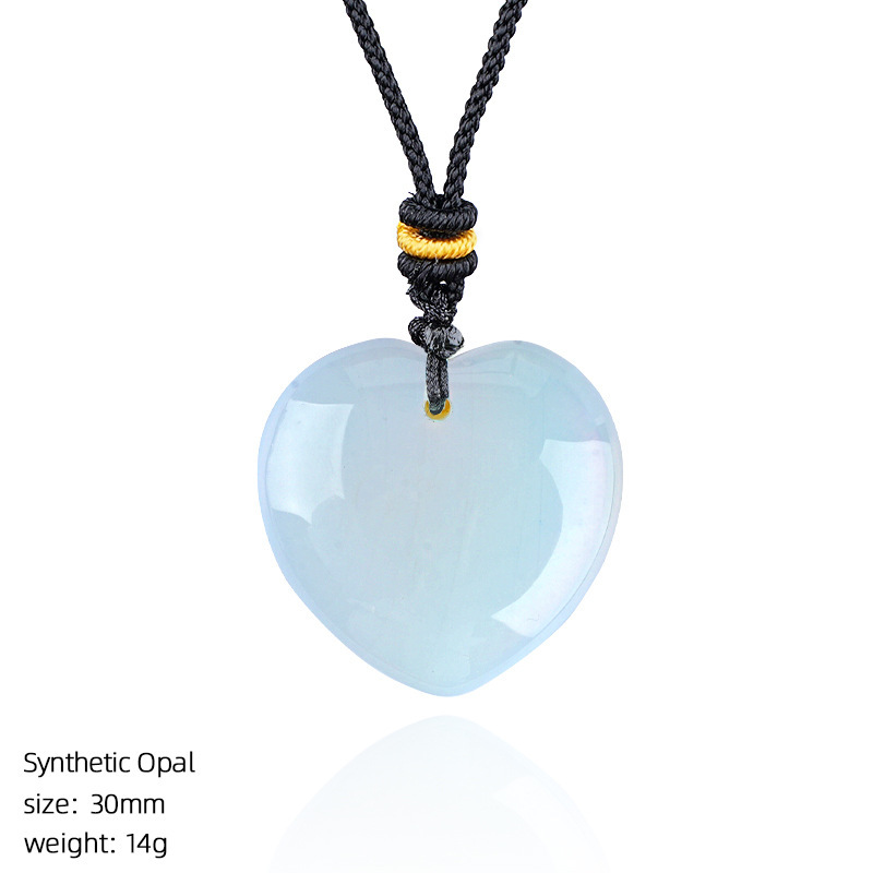 Natural Stone Heart Necklace Pendant, 30mm Crystal Heart Charm with Cord, DIY Jewelry Making or Gift Accessory