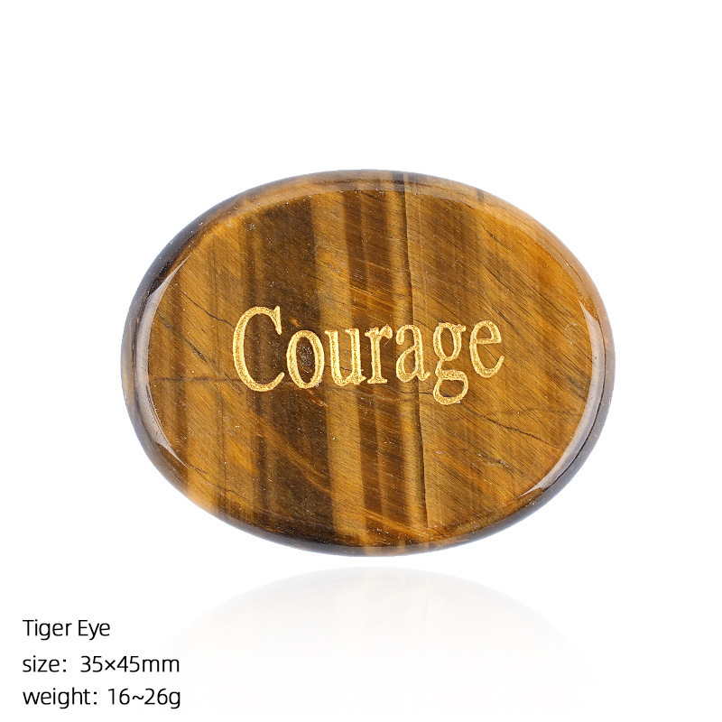 Natural Crystal Engraved Palm Stone, Oval Affirmation Worry Stone Massage Stone for Relaxation, Motivation, Gift, Desk Decor and Wholesale