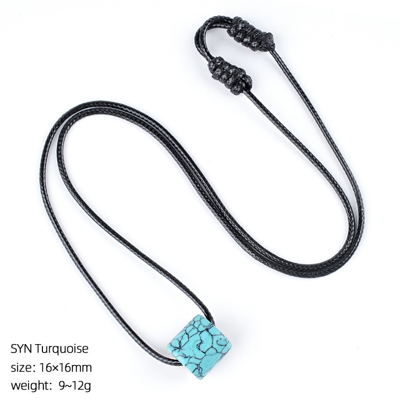 Natural Stone Cylinder Pendant Necklace Adjustable Braided Rope Large Hole Minimalist Vintage Style Everyday Fashion Accessory