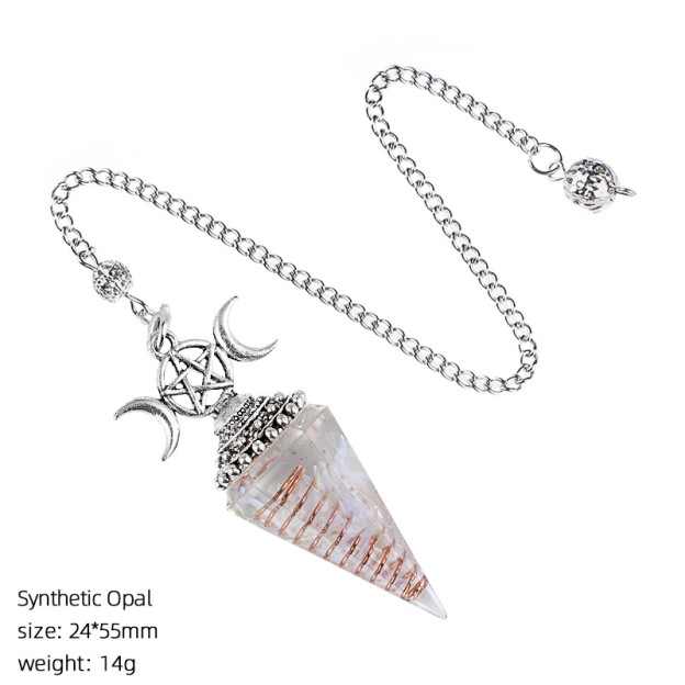 Natural Crystal Pendulum Pendant Vintage Triple Moon Divination Dowsing Pendulum Necklace Resin Chakra Meditation Jewelry