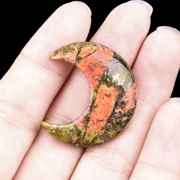 Natural Crystal Moon Charm, Crescent Stone Carving No Hole Pendant for DIY Jewelry Making, Decorative Crafts and Handmade Accessory Projects