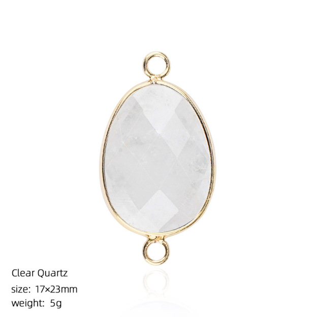 Natural Crystal Faceted Connector Charm, Gold Wrapped Double Loop Gemstone Pendant for DIY Bracelet, Necklace and Handmade Jewelry Making