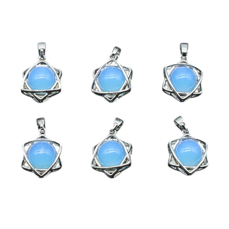 Natural Crystal Hexagram Pendant Star Cage Gemstone Charm