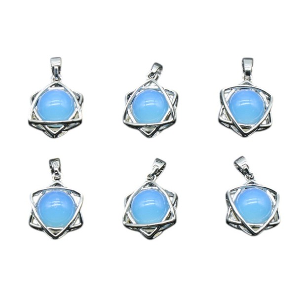 Natural Crystal Hexagram Pendant, Star Cage Gemstone Charm with Round Stone Bead for DIY Bracelet, Necklace Making and Handmade Jewelry Accessories