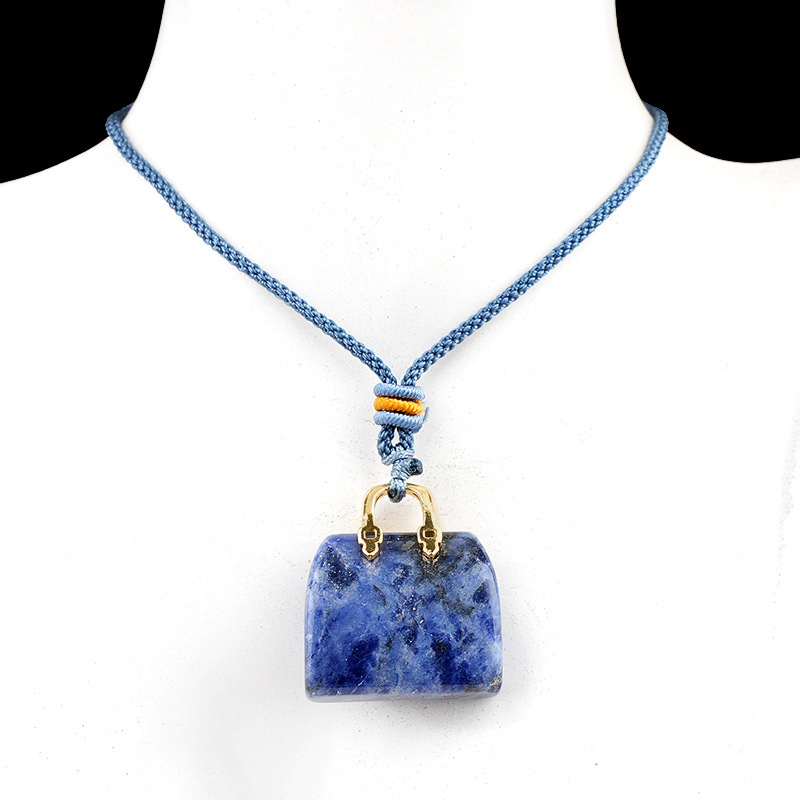 Natural Crystal Handbag Shape Pendant, Agate Stone Mini Bag Ornament Woven Rope Sweater Chain Accessory, Multi Material Decorative Pendant