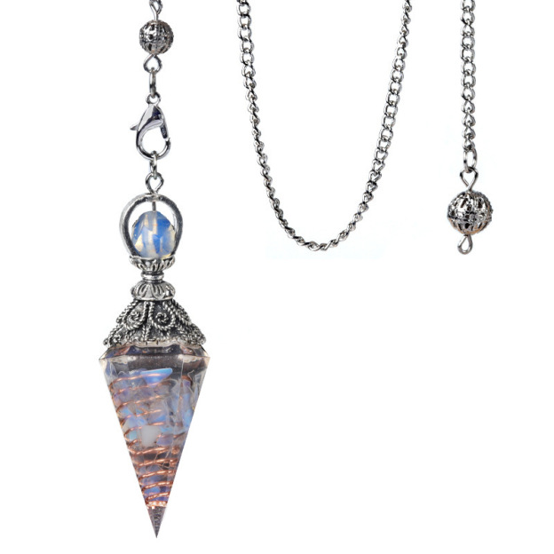 Resin Crystal Chip Pendulum Necklace Silver Chain Hexagonal Cone Stone Dowsing Pendant Jewelry Accessory 20260210