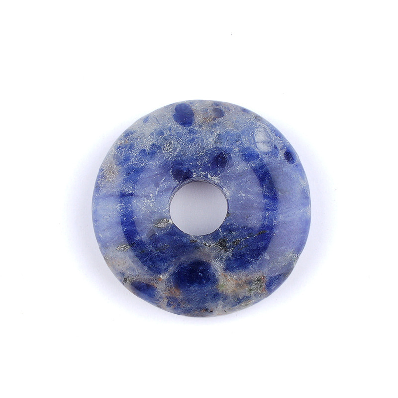 Natural Gemstone Donut Pendant Large Hole Round Peace Buckle Crystal Necklace DIY Charm26022107