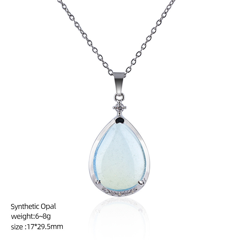 Natural Crystal Teardrop Pendant Necklace, Water Drop Gemstone Inlay Chain Necklace for Daily Wear or Gift