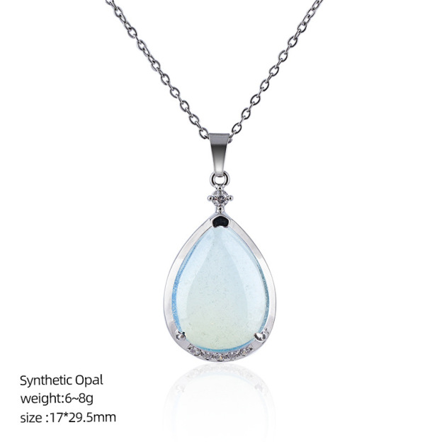Natural Crystal Teardrop Pendant Necklace, Water Drop Gemstone Inlay Chain Necklace for Daily Wear or Gift