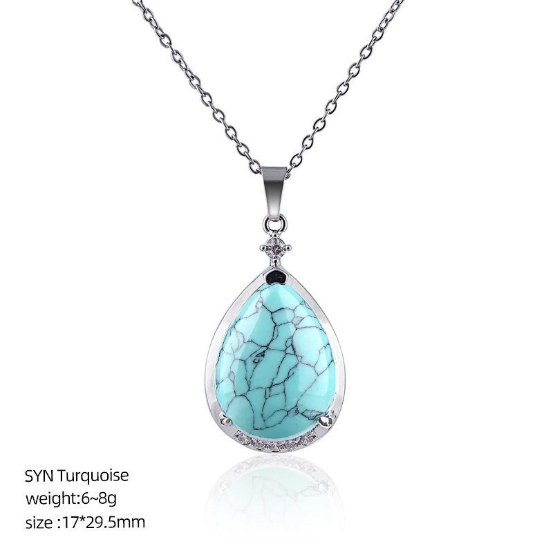 Natural Crystal Teardrop Pendant Necklace, Water Drop Gemstone Inlay Chain Necklace for Daily Wear or Gift