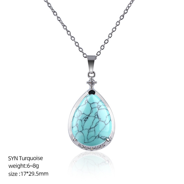 Natural Crystal Teardrop Pendant Necklace, Water Drop Gemstone Inlay Chain Necklace for Daily Wear or Gift