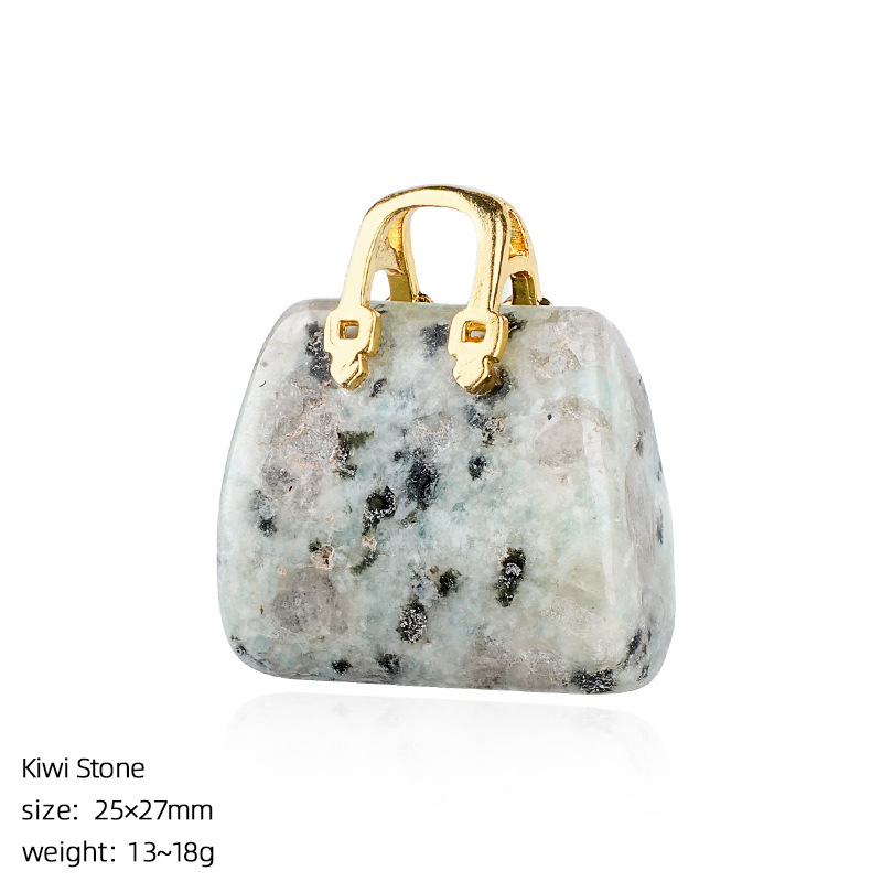 Natural Stone Mini Handbag Pendant, Agate Crystal Bag Charm for Necklace, DIY Decoration or Display Piece