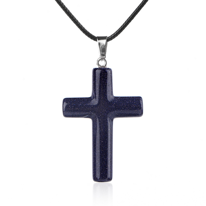 Natural Crystal Cross Pendant Necklace Spiritual Healing Pendant with Adjustable Cord for Meditation