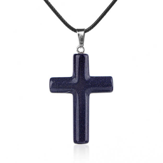 Natural Crystal Cross Pendant Necklace Spiritual Healing Pendant with Adjustable Cord for Meditation