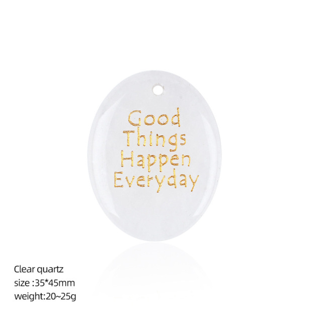 Natural Stone Oval Pendant with Inspirational Engraving Good Things Happen Everyday, Handheld Worry Stone Charm for Necklace DIY Craft