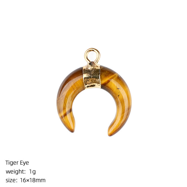 Natural Stone Crescent Moon Pendant Necklace Handcrafted with Adjustable Rope