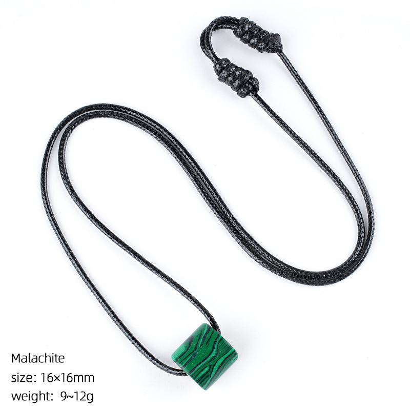 Natural Stone Cylinder Pendant Necklace Adjustable Braided Rope Large Hole Minimalist Vintage Style Everyday Fashion Accessory