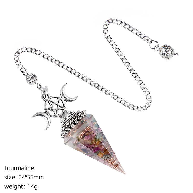 Natural Crystal Pendulum Pendant Vintage Triple Moon Divination Dowsing Pendulum Necklace Resin Chakra Meditation Jewelry