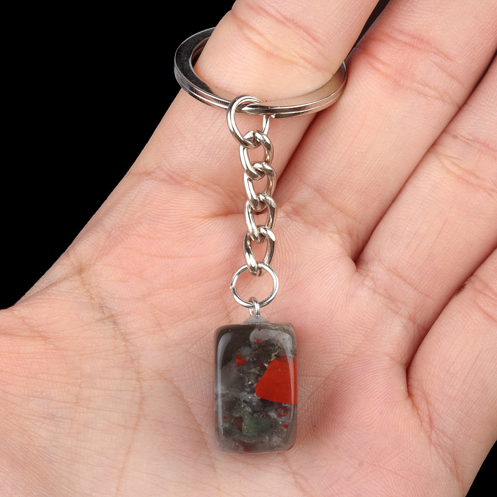 Natural Crystal Rectangle Keychain, Irregular Stone Block Key Ring Charm for DIY Accessories, Bag Decoration and Everyday Carry Gift