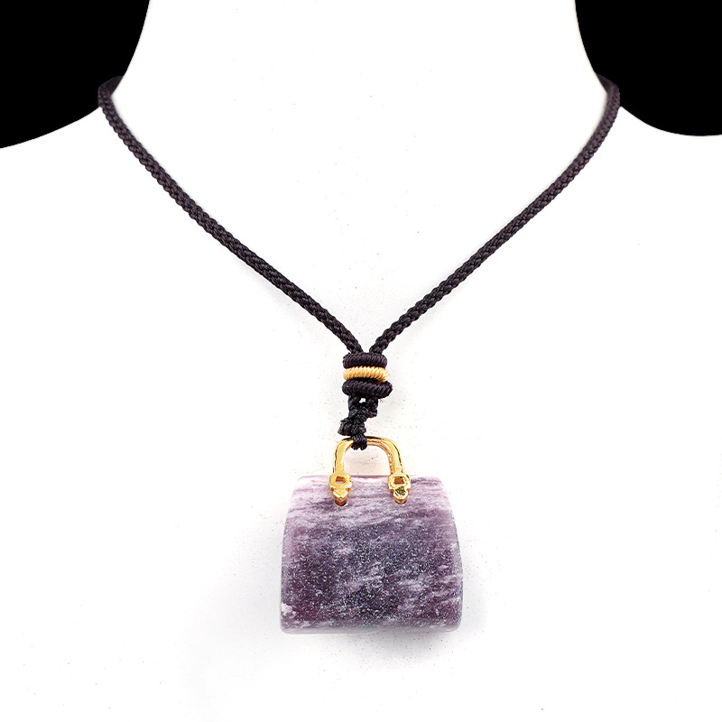Natural Crystal Handbag Shape Pendant, Agate Stone Mini Bag Ornament Woven Rope Sweater Chain Accessory, Multi Material Decorative Pendant