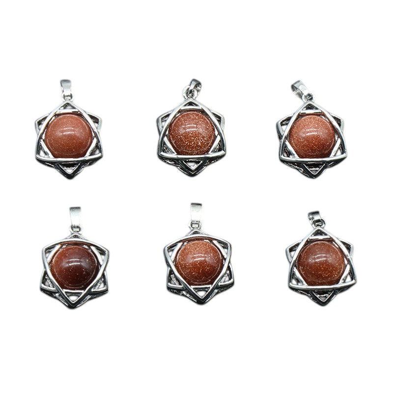 Natural Crystal Hexagram Pendant, Star Cage Gemstone Charm with Round Stone Bead for DIY Bracelet, Necklace Making and Handmade Jewelry Accessories