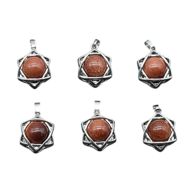 Natural Crystal Hexagram Pendant, Star Cage Gemstone Charm with Round Stone Bead for DIY Bracelet, Necklace Making and Handmade Jewelry Accessories