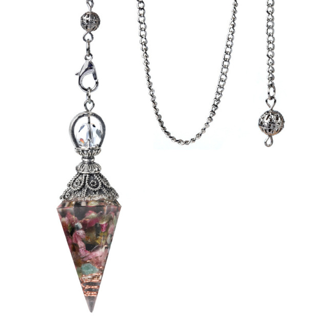 Resin Crystal Chip Pendulum Necklace Silver Chain Hexagonal Cone Stone Dowsing Pendant Jewelry Accessory 20260210