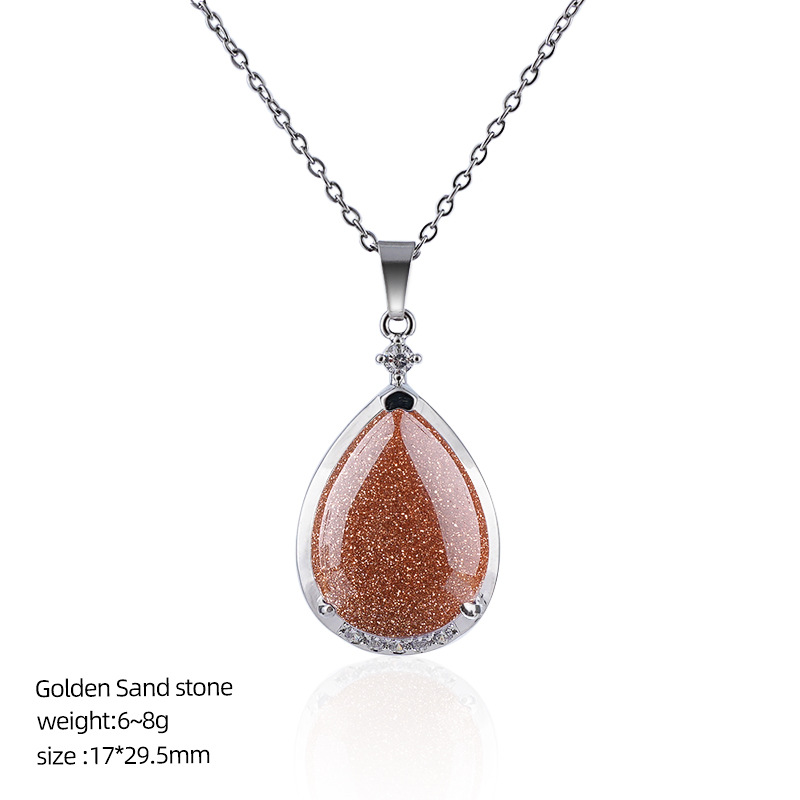 Natural Crystal Teardrop Pendant Necklace, Water Drop Gemstone Inlay Chain Necklace for Daily Wear or Gift