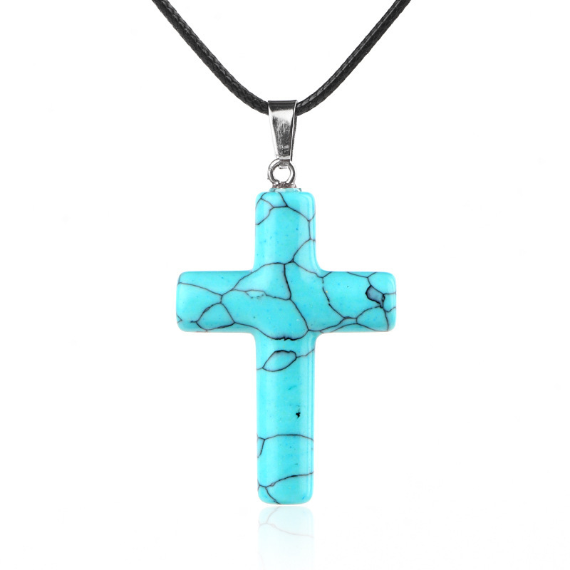 Natural Crystal Cross Pendant Necklace Spiritual Healing Pendant with Adjustable Cord for Meditation