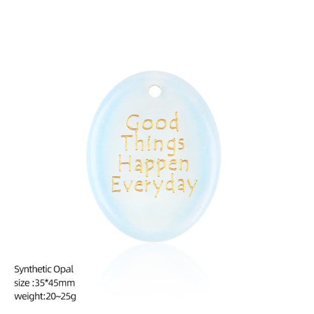 Natural Stone Oval Pendant with Inspirational Engraving Good Things Happen Everyday, Handheld Worry Stone Charm for Necklace DIY Craft