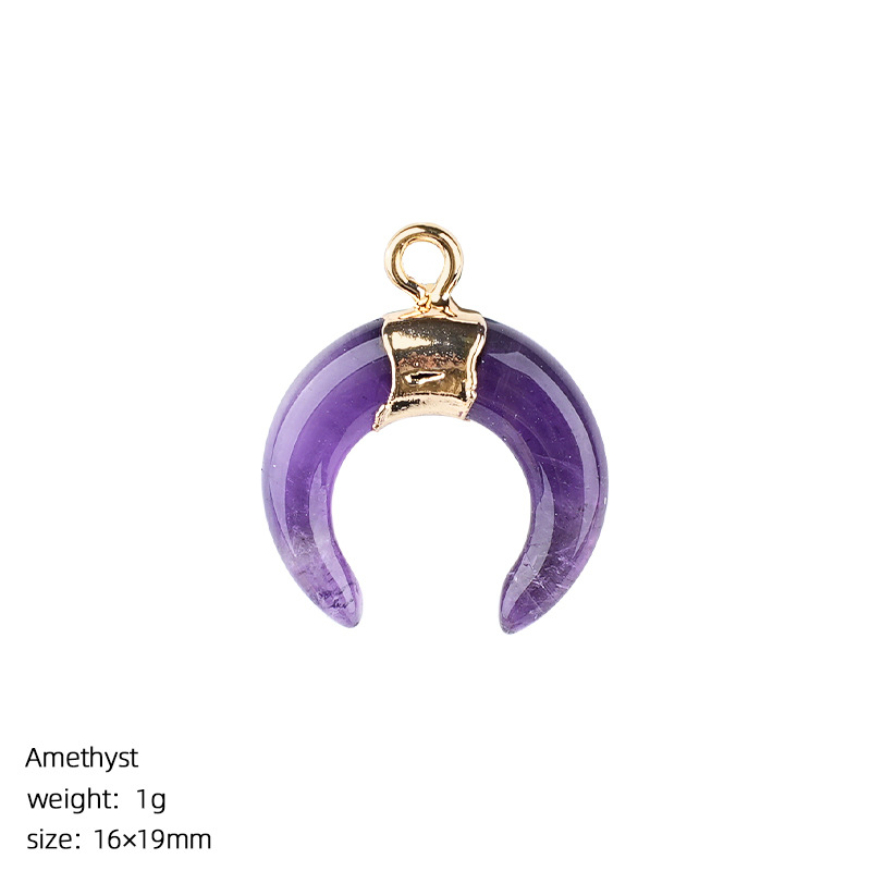 Natural Stone Crescent Moon Pendant Necklace Handcrafted with Adjustable Rope