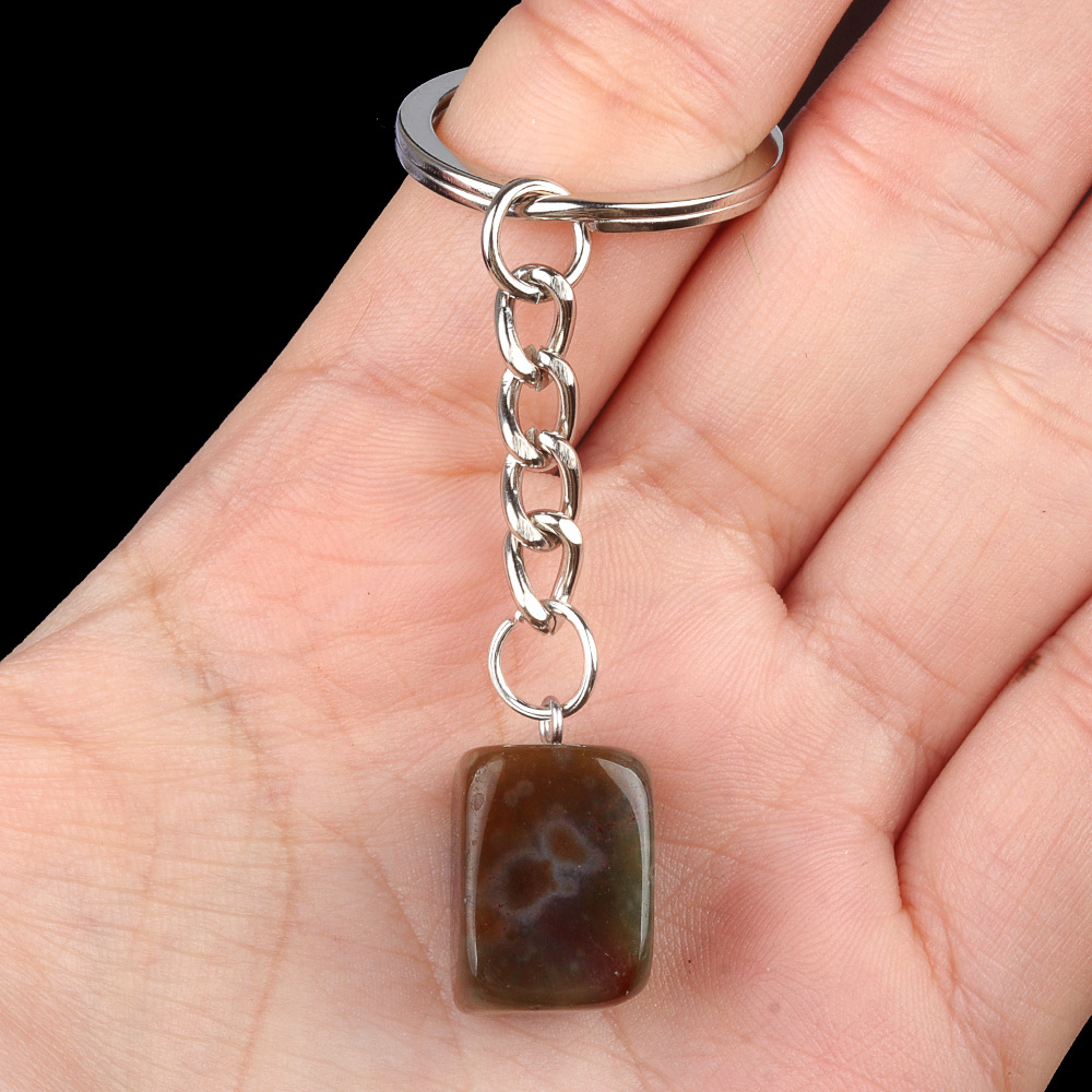 Natural Crystal Rectangle Keychain, Irregular Stone Block Key Ring Charm for DIY Accessories, Bag Decoration and Everyday Carry Gift