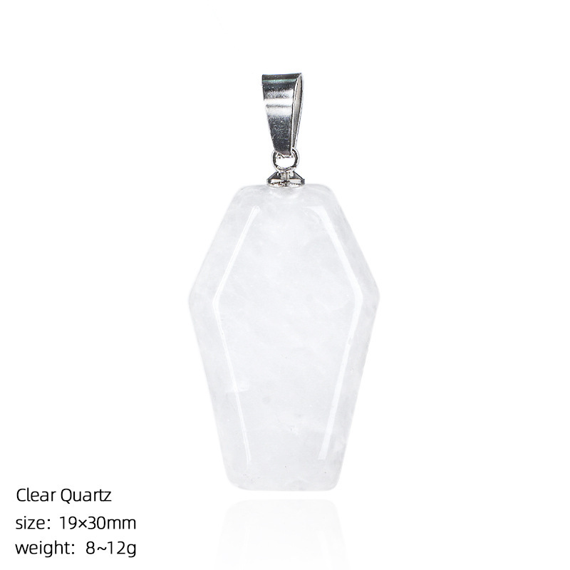 Natural Coffin-Shaped Crystal Pendant Necklace, Faceted Gemstone Coffin Charm, Gothic Style Stone Jewelry for Daily Wear or Seasonal Styling