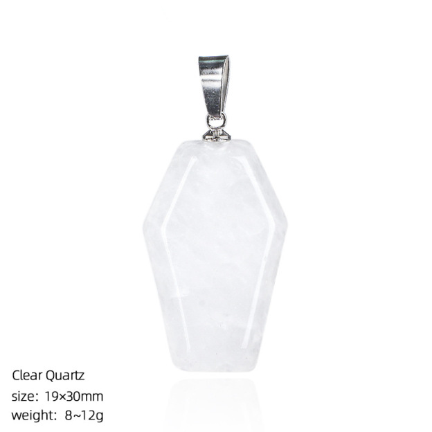 Natural Coffin-Shaped Crystal Pendant Necklace, Faceted Gemstone Coffin Charm, Gothic Style Stone Jewelry for Daily Wear or Seasonal Styling