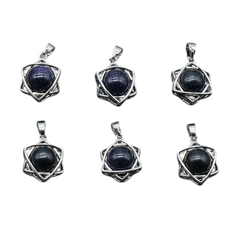 Natural Crystal Hexagram Pendant, Star Cage Gemstone Charm with Round Stone Bead for DIY Bracelet, Necklace Making and Handmade Jewelry Accessories