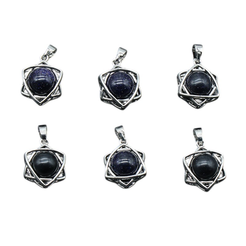 Natural Crystal Hexagram Pendant, Star Cage Gemstone Charm with Round Stone Bead for DIY Bracelet, Necklace Making and Handmade Jewelry Accessories