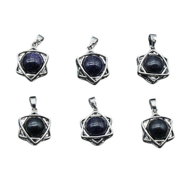 Natural Crystal Hexagram Pendant, Star Cage Gemstone Charm with Round Stone Bead for DIY Bracelet, Necklace Making and Handmade Jewelry Accessories