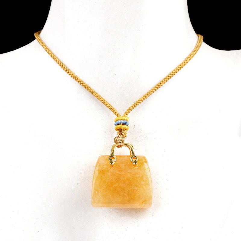 Natural Crystal Handbag Shape Pendant Agate Stone Mini Bag Ornament