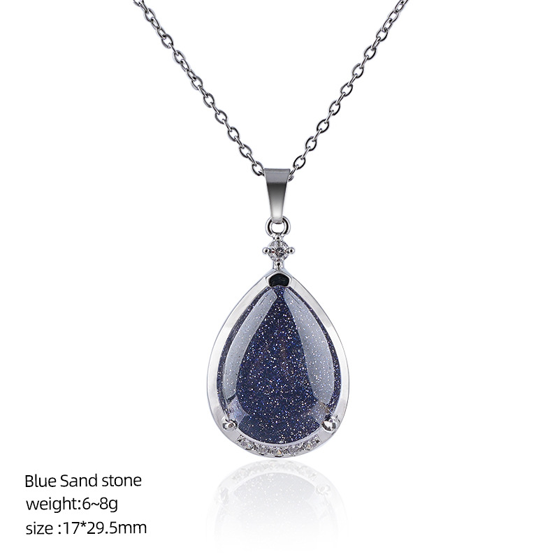 Natural Crystal Teardrop Pendant Necklace, Water Drop Gemstone Inlay Chain Necklace for Daily Wear or Gift