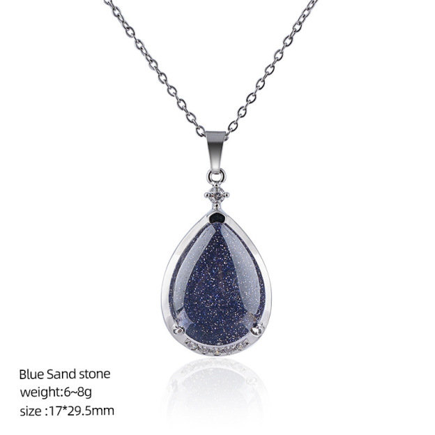 Natural Crystal Teardrop Pendant Necklace, Water Drop Gemstone Inlay Chain Necklace for Daily Wear or Gift