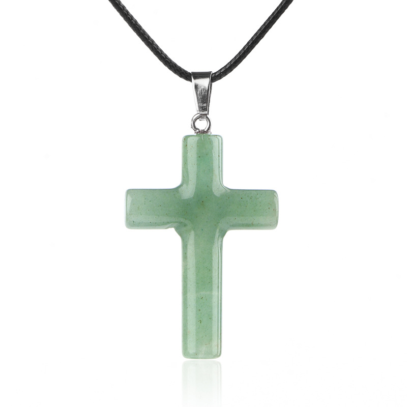 Natural Crystal Cross Pendant Necklace Spiritual Healing Pendant with Adjustable Cord for Meditation