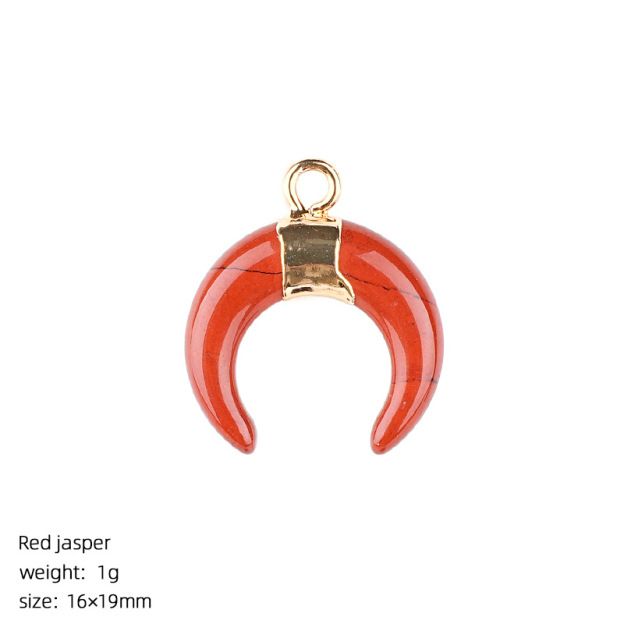 Natural Stone Crescent Moon Pendant Necklace Handcrafted with Adjustable Rope