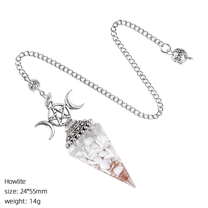 Natural Crystal Pendulum Pendant Vintage Triple Moon Divination Dowsing Pendulum Necklace Resin Chakra Meditation Jewelry