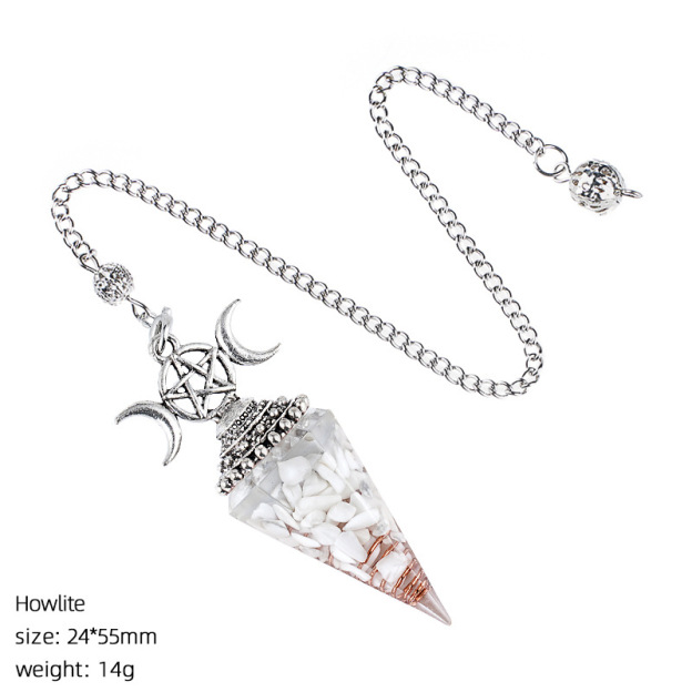 Natural Crystal Pendulum Pendant Vintage Triple Moon Divination Dowsing Pendulum Necklace Resin Chakra Meditation Jewelry
