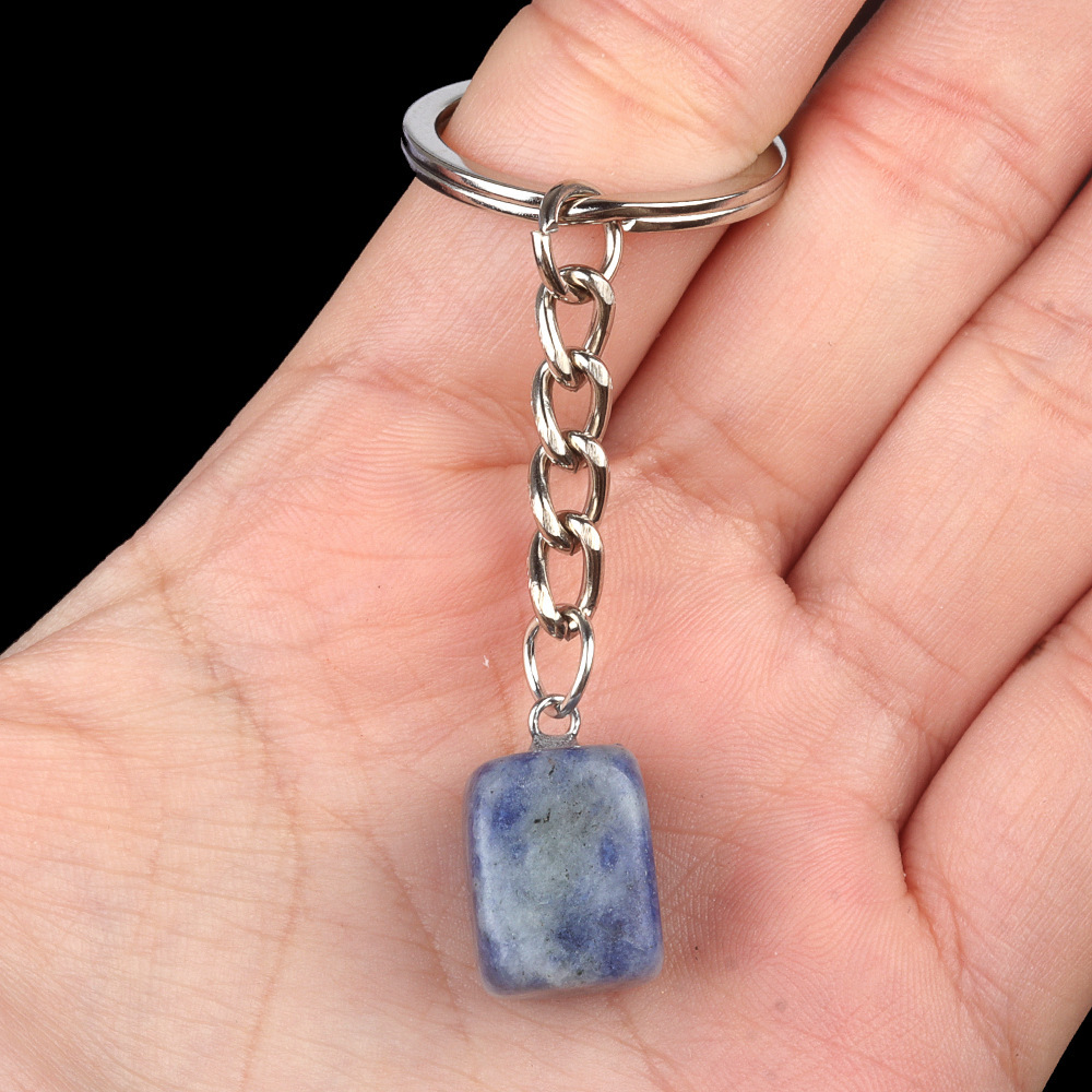 Natural Crystal Rectangle Keychain, Irregular Stone Block Key Ring Charm for DIY Accessories, Bag Decoration and Everyday Carry Gift